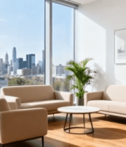 现代室内沙发茶几与城市景观1666#横屏 