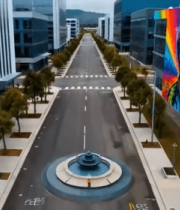 航拍产业园街道及彩色壁画13615#横屏 