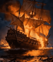 	 海战场景中的燃烧帆船3915#横屏 