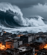 海啸冲击城市景象11736#横屏 