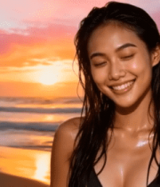 海滩上微笑的女性7285#横屏 