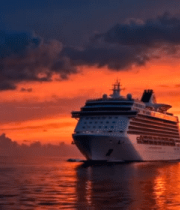 海上游轮日落景象6817#横屏 