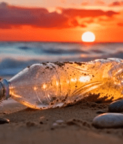 海滩日落时分的塑料瓶垃圾3407#横屏 