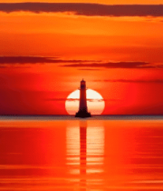 海上日落灯塔景观6505#横屏 