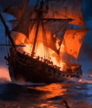 海上起火的帆船战斗场景3195#横屏 