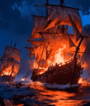 海上燃烧的船只素材5084#横屏 