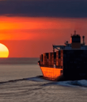 海上集装箱货轮日落航行场景(1)3415#横屏 