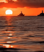 海上舰队日落景象12354#横屏 