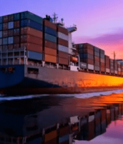 	 海上集装箱货轮日落景象(1)5424#横屏 