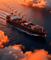 海上集装箱货轮夕阳航行画面 ()4615#横屏 