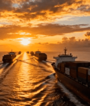 海上集装箱货轮日落航行场景(3)9506#横屏 