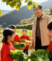 乡村老少菜园劳作场景11817#横屏 