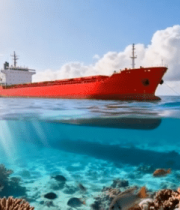 海上红色货轮与海底珊瑚景观8275#横屏 