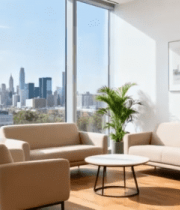 现代室内沙发茶几与城市景观1666#横屏 