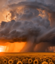 向日葵田上空壮丽积雨云景观2947#横屏 