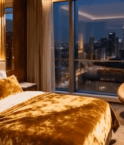 现代卧室城市夜景窗外景观11007#横屏 