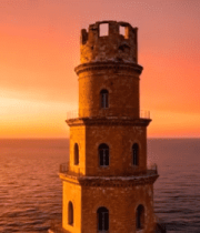 海上灯塔日落景观6052#横屏 