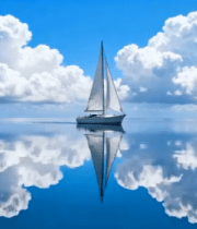 	 海上帆船与蓝天白云倒影画面5997#横屏 