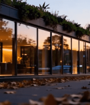 现代建筑外落叶满地的景象3877#横屏 