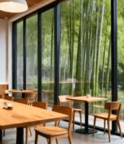 现代室内餐厅桌椅及竹林景观9101#横屏 