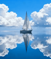 	 海上帆船与蓝天白云倒影画面(1)12229#横屏 