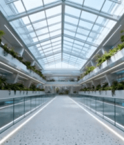 现代室内玻璃顶棚绿植走廊素材5265#横屏 