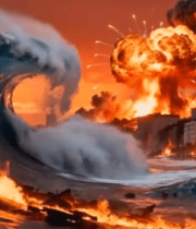 海浪与城市爆炸场景11105#横屏 