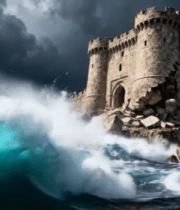 	 海浪冲击海边古老城堡5333#横屏 