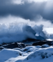海浪拍打覆雪礁石10031#横屏 