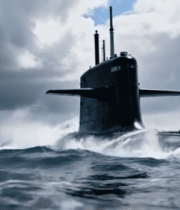 海面航行的黑色潜艇7022#横屏 