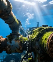 海底生锈管道特写4835#横屏 