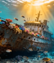 海底沉船与珊瑚鱼群画面12811#横屏 