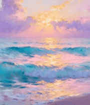 海边日出油画风格风景13401#横屏 