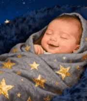 裹毛毯熟睡微笑的新生儿4404#横屏 