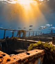 海底沉船与鱼群景象1157#横屏 