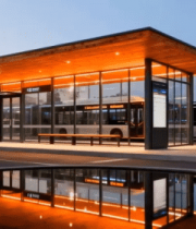 现代公交站台黄昏景象6870#横屏 