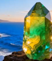 海边岩石上的绿色水晶特写5319#横屏 