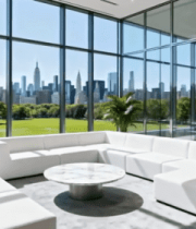 现代办公室内沙发区与城市景观5450#横屏 