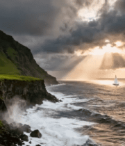 	 海边山崖日落风景3940#横屏 