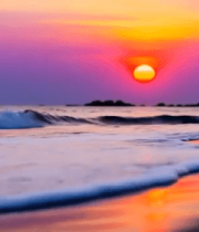 	 海边日落海浪景象437#横屏 