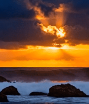 海边日落海浪拍打礁石素材9145#横屏 