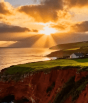 海边悬崖日落美景1632#横屏 