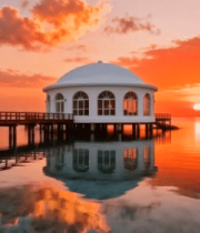 海边日落时的白色圆顶建筑8276#横屏 