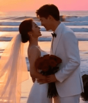 海边新娘新郎夕阳下亲吻 ()446#横屏 