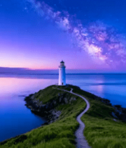 海边灯塔星空夜景12534#横屏 