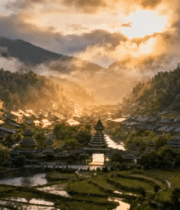 贵州侗寨日出全景14595#横屏 