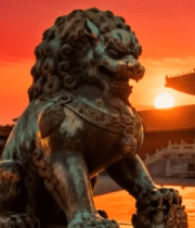 故宫夕阳下的石狮子14360#横屏 