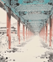 故宫雪景中式长廊古建筑5211#横屏 