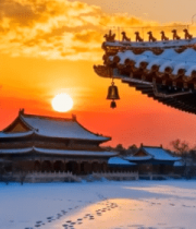 故宫雪景日落古建筑景观14684#横屏 