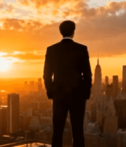 西装男士俯瞰城市日落景象14167#横屏 